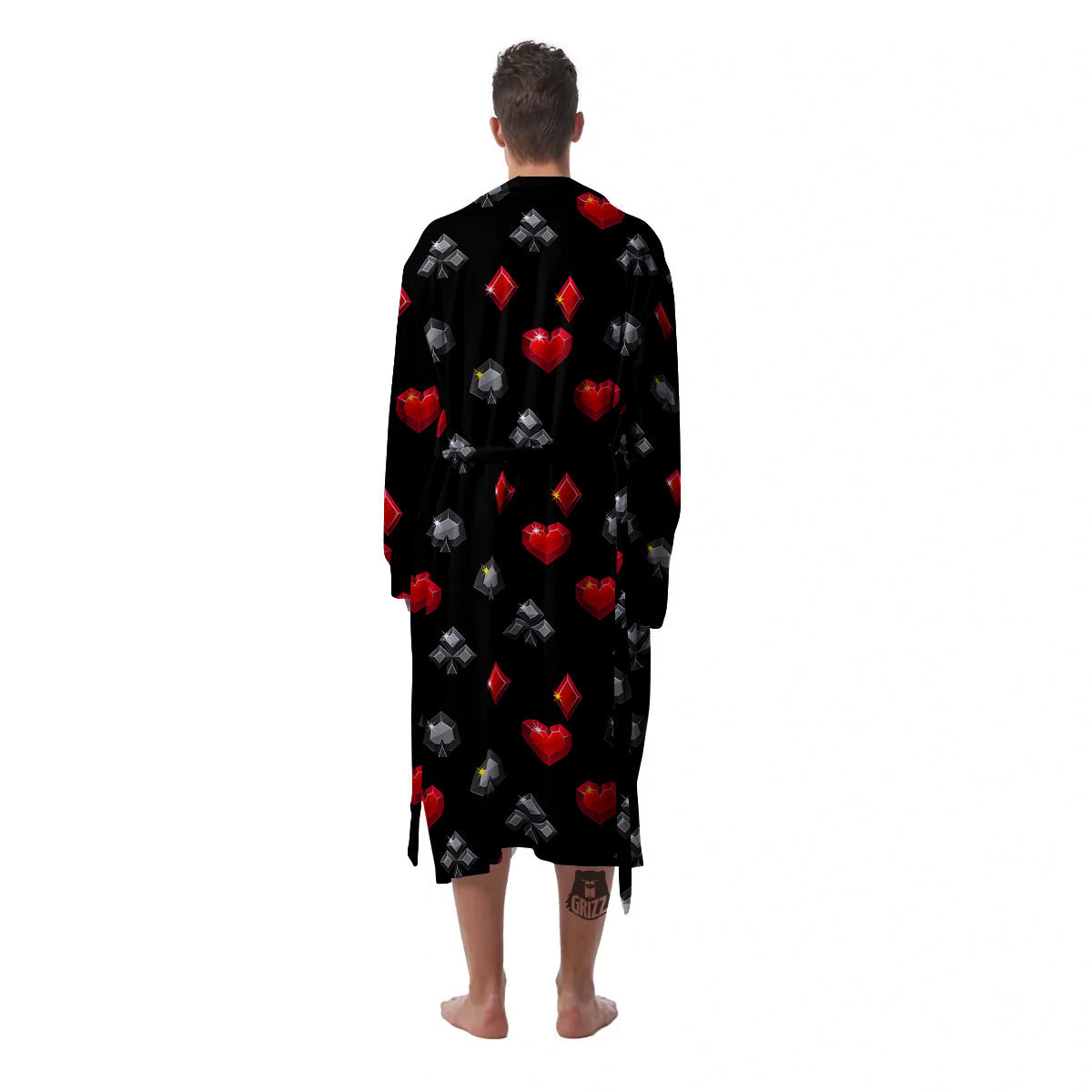 Casino Card Suits Red Black Print Pattern Men's Robe-grizzshop