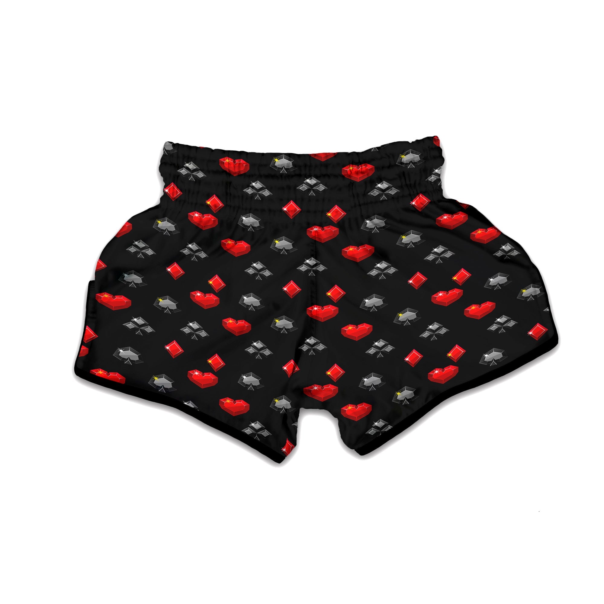Casino Card Suits Red Black Print Pattern Muay Thai Boxing Shorts-grizzshop