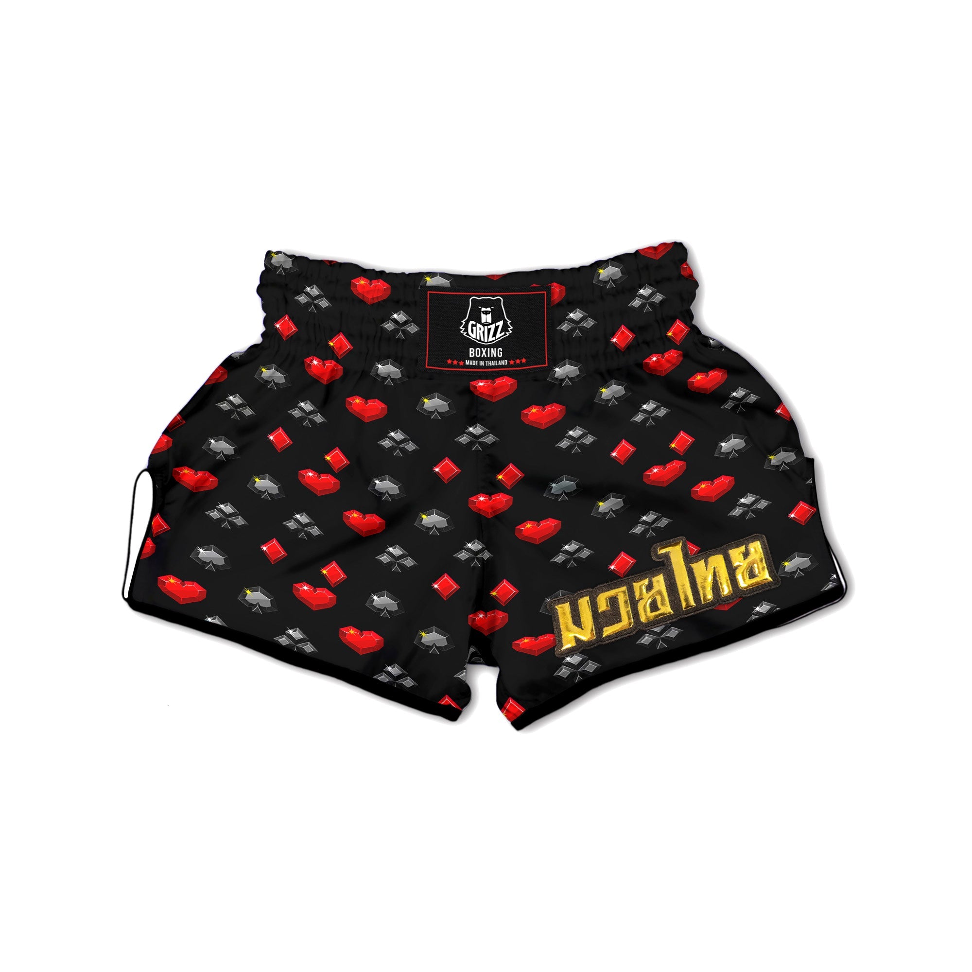 Casino Card Suits Red Black Print Pattern Muay Thai Boxing Shorts-grizzshop