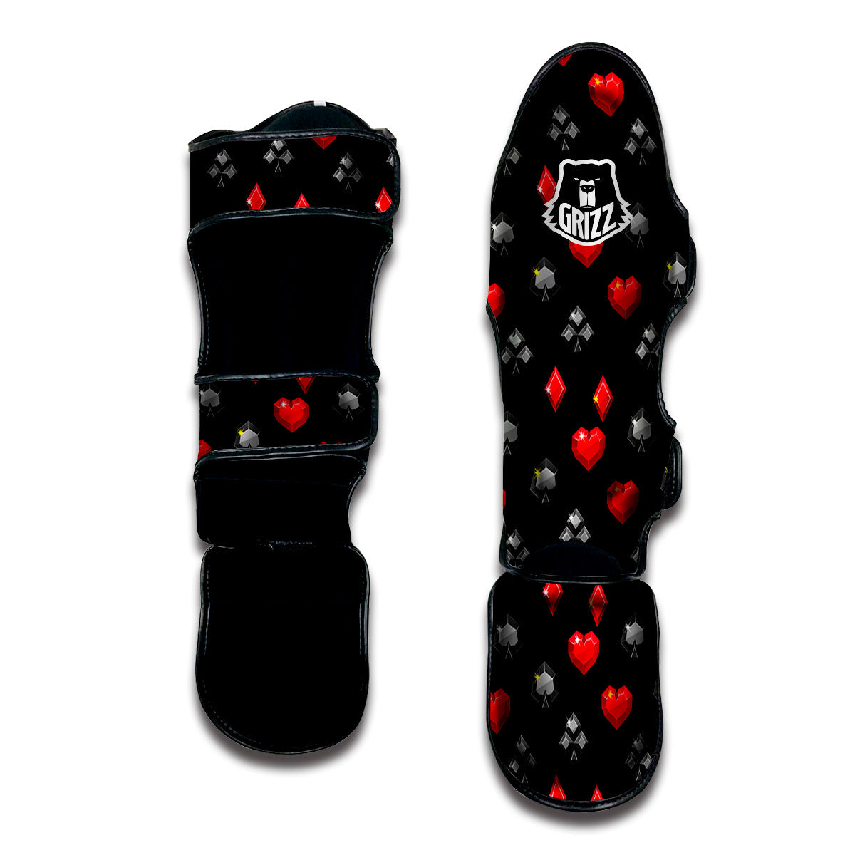 Casino Card Suits Red Black Print Pattern Muay Thai Shin Guards-grizzshop