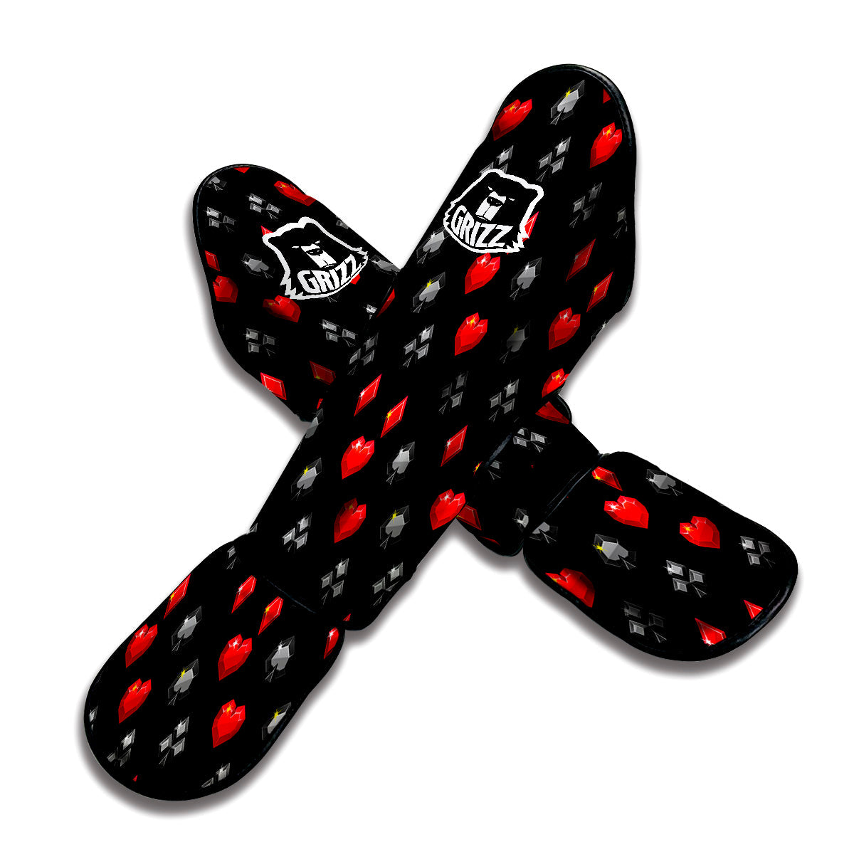 Casino Card Suits Red Black Print Pattern Muay Thai Shin Guards-grizzshop