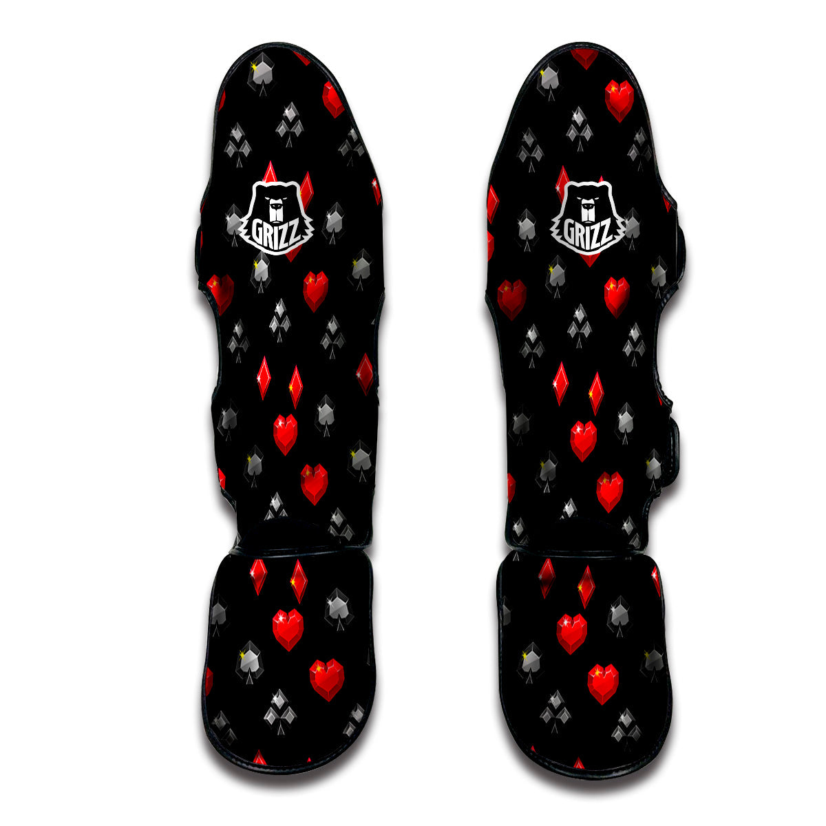 Casino Card Suits Red Black Print Pattern Muay Thai Shin Guards-grizzshop