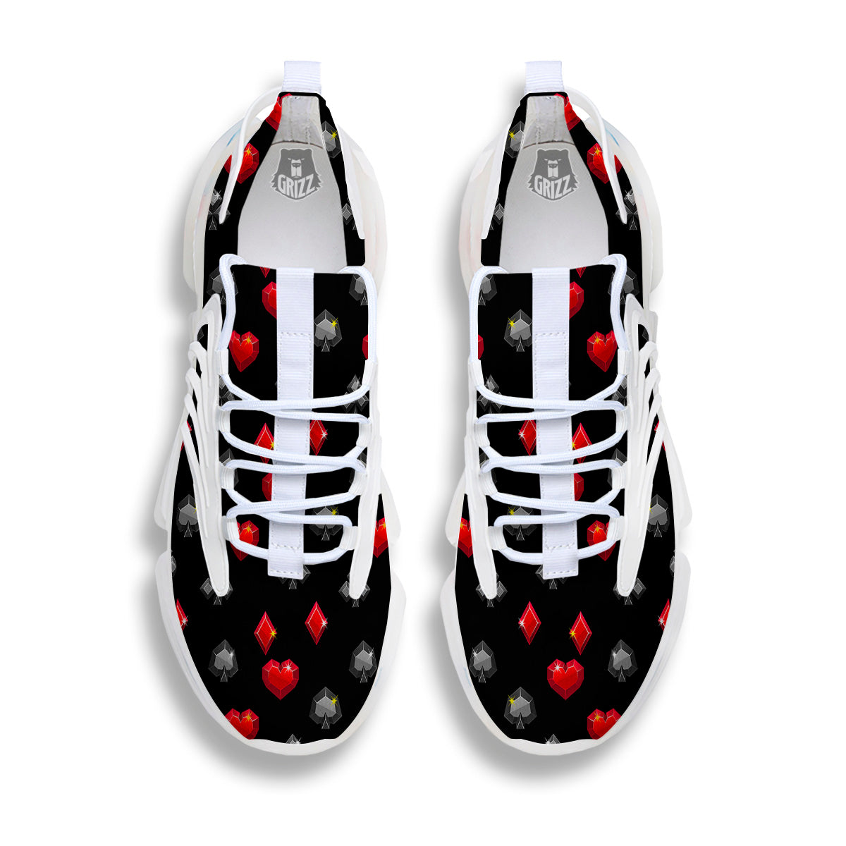 Casino Card Suits Red Black Print Pattern White Gym Shoes-grizzshop
