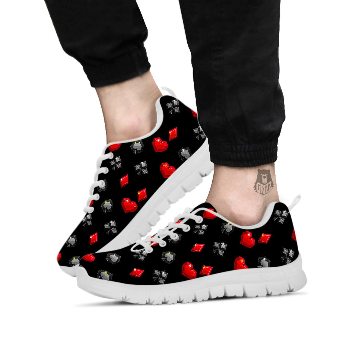 Casino Card Suits Red Black Print Pattern White Sneaker-grizzshop