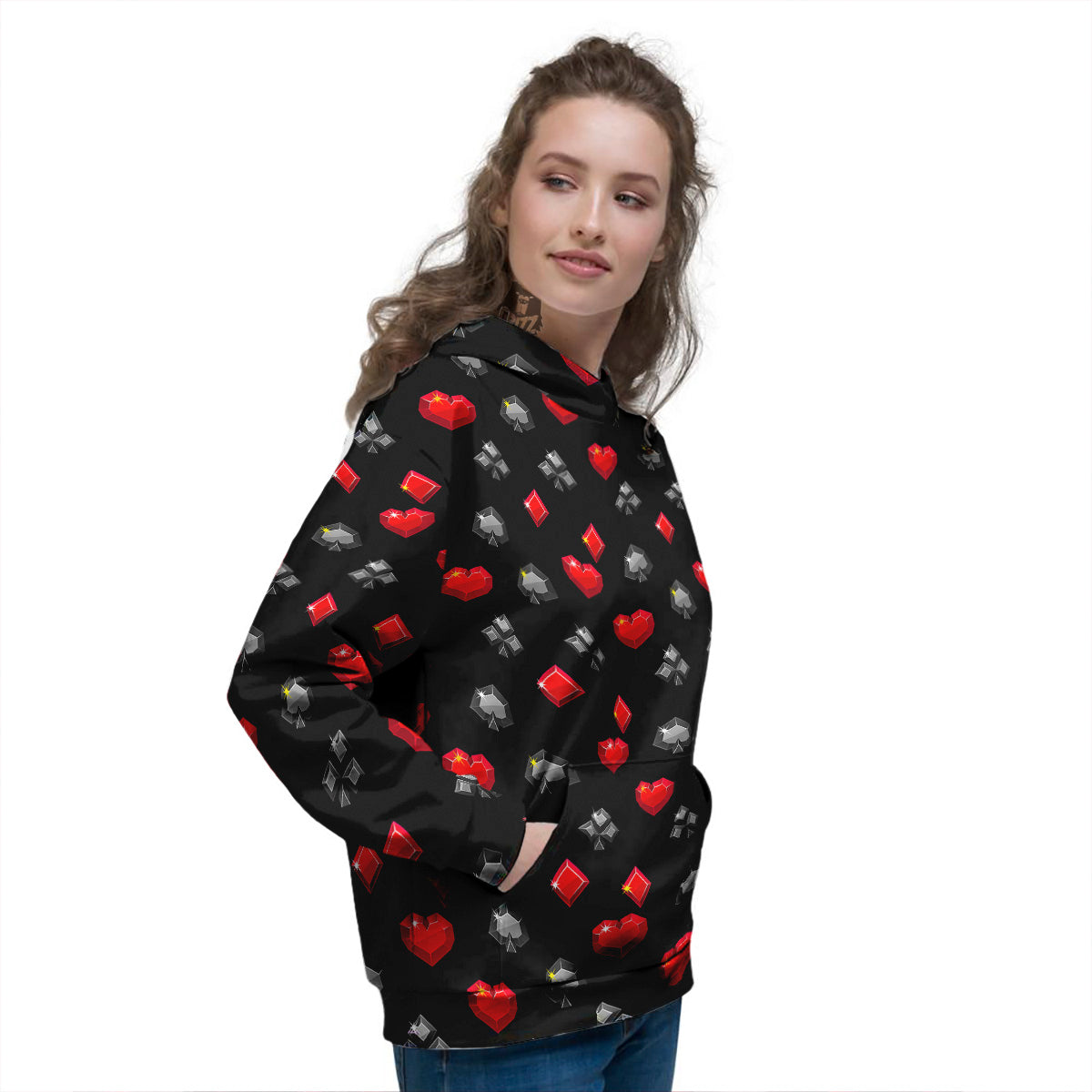 Casino Card Suits Red Black Print Pattern Women's Hoodie-grizzshop