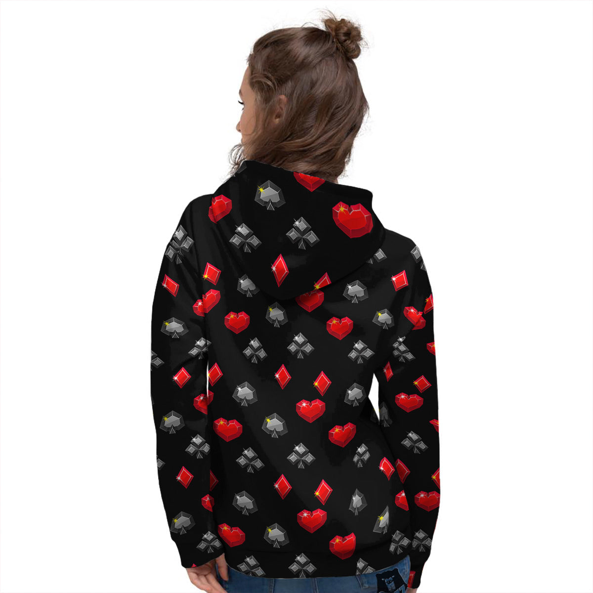 Casino Card Suits Red Black Print Pattern Women's Hoodie-grizzshop