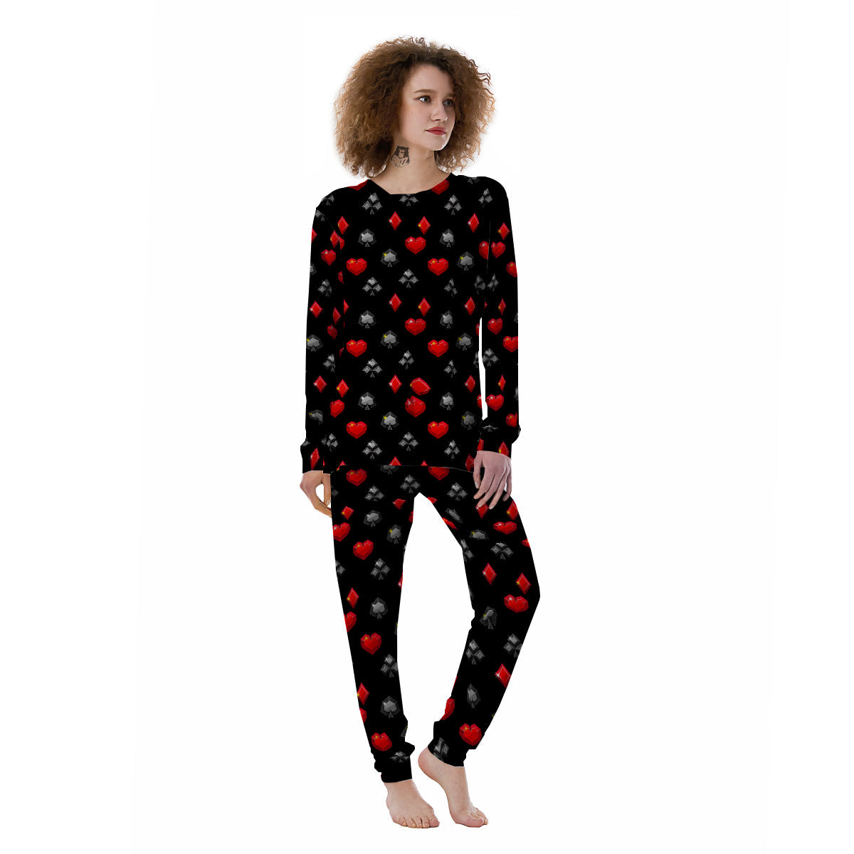 Casino Card Suits Red Black Print Pattern Women's Pajamas-grizzshop