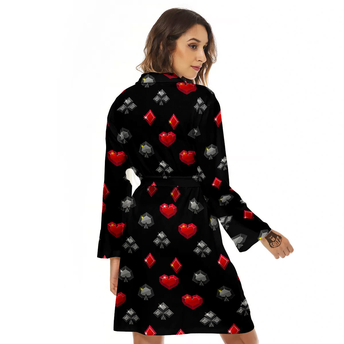 Casino Card Suits Red Black Print Pattern Women's Robe-grizzshop