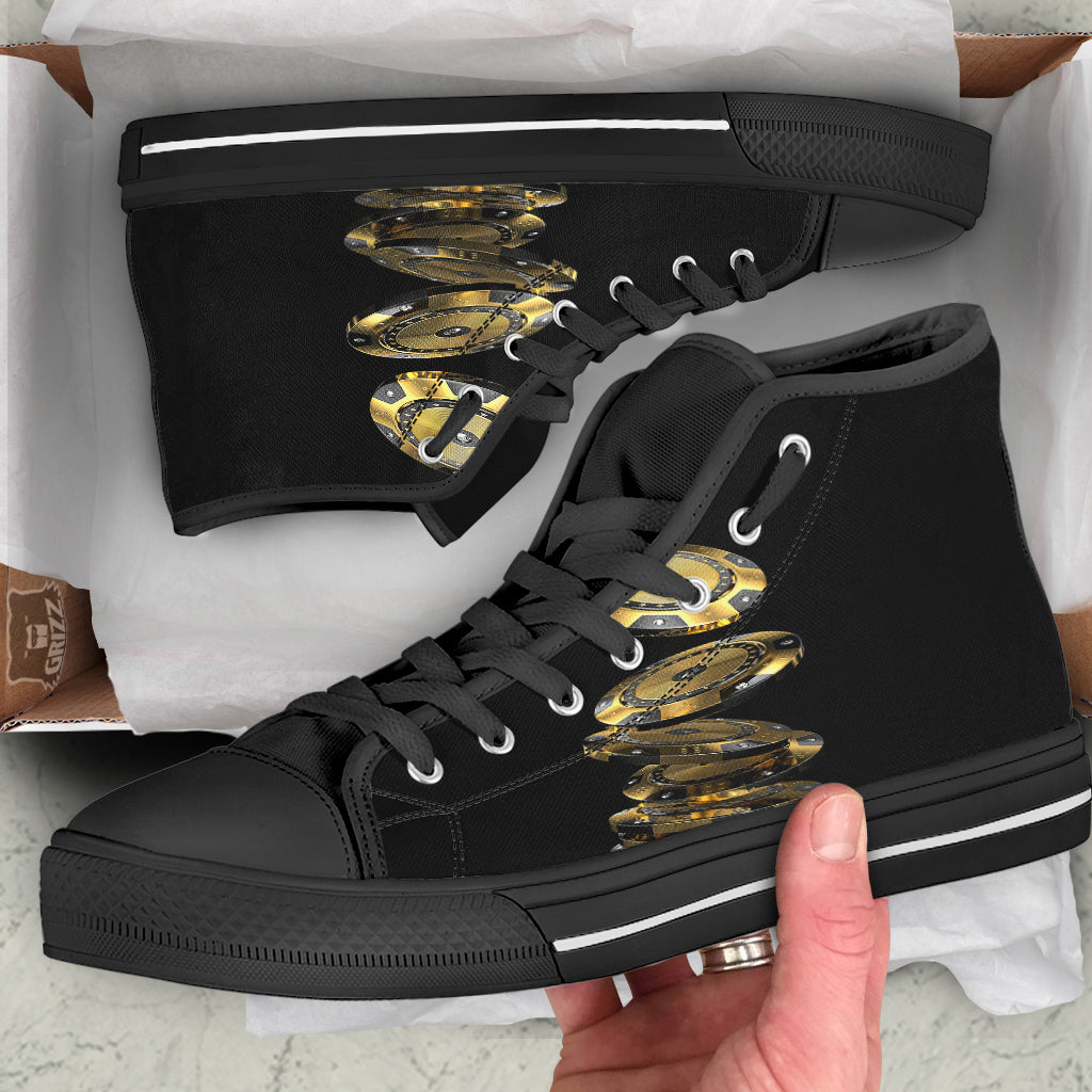 Casino Chips Poker Print Black High Top Shoes-grizzshop