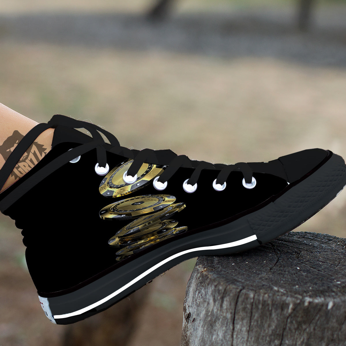 Casino Chips Poker Print Black High Top Shoes-grizzshop