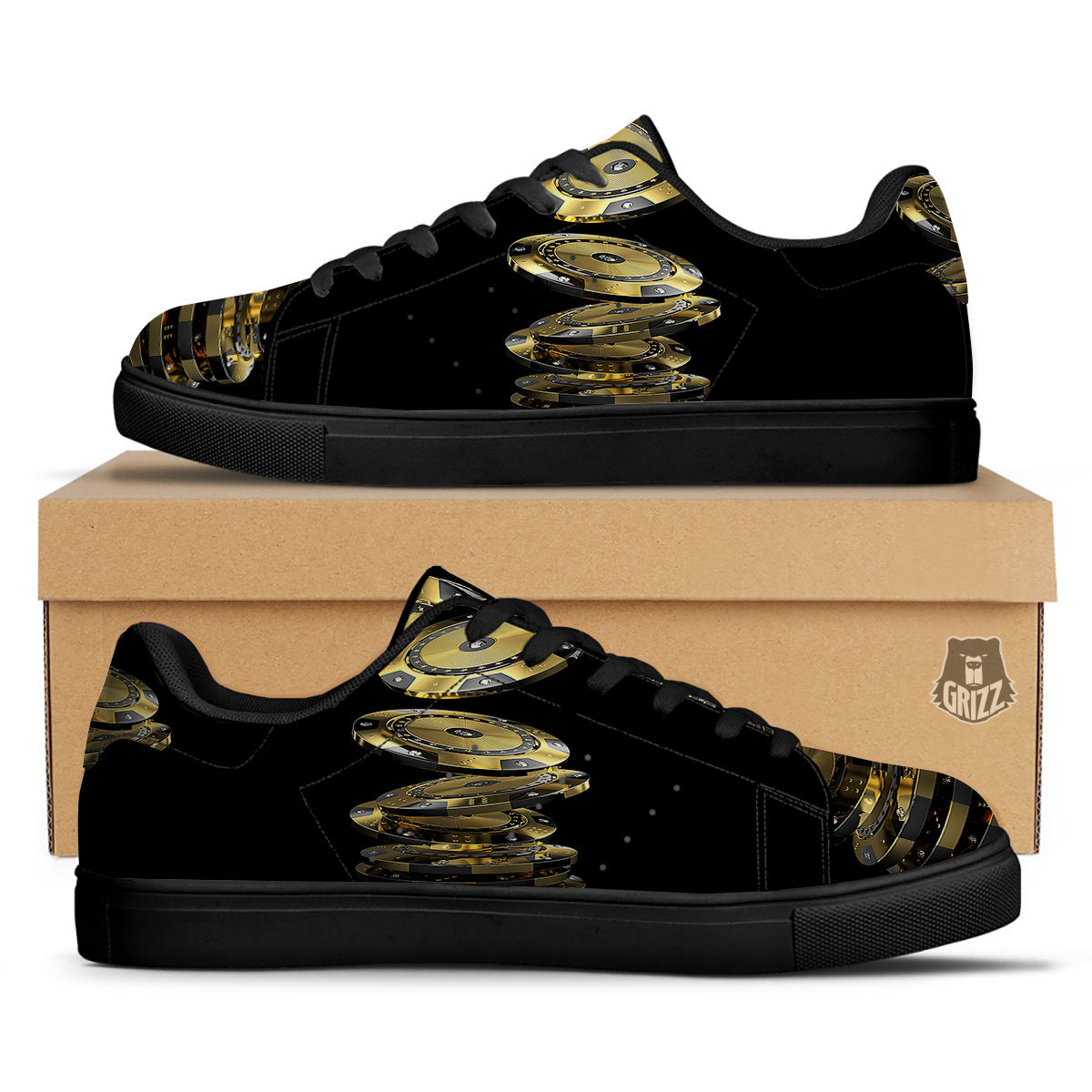 Casino Chips Poker Print Black Low Top Sneakers-grizzshop