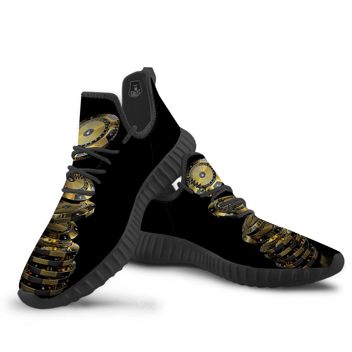 Casino Chips Poker Print Black Walking Shoes-grizzshop