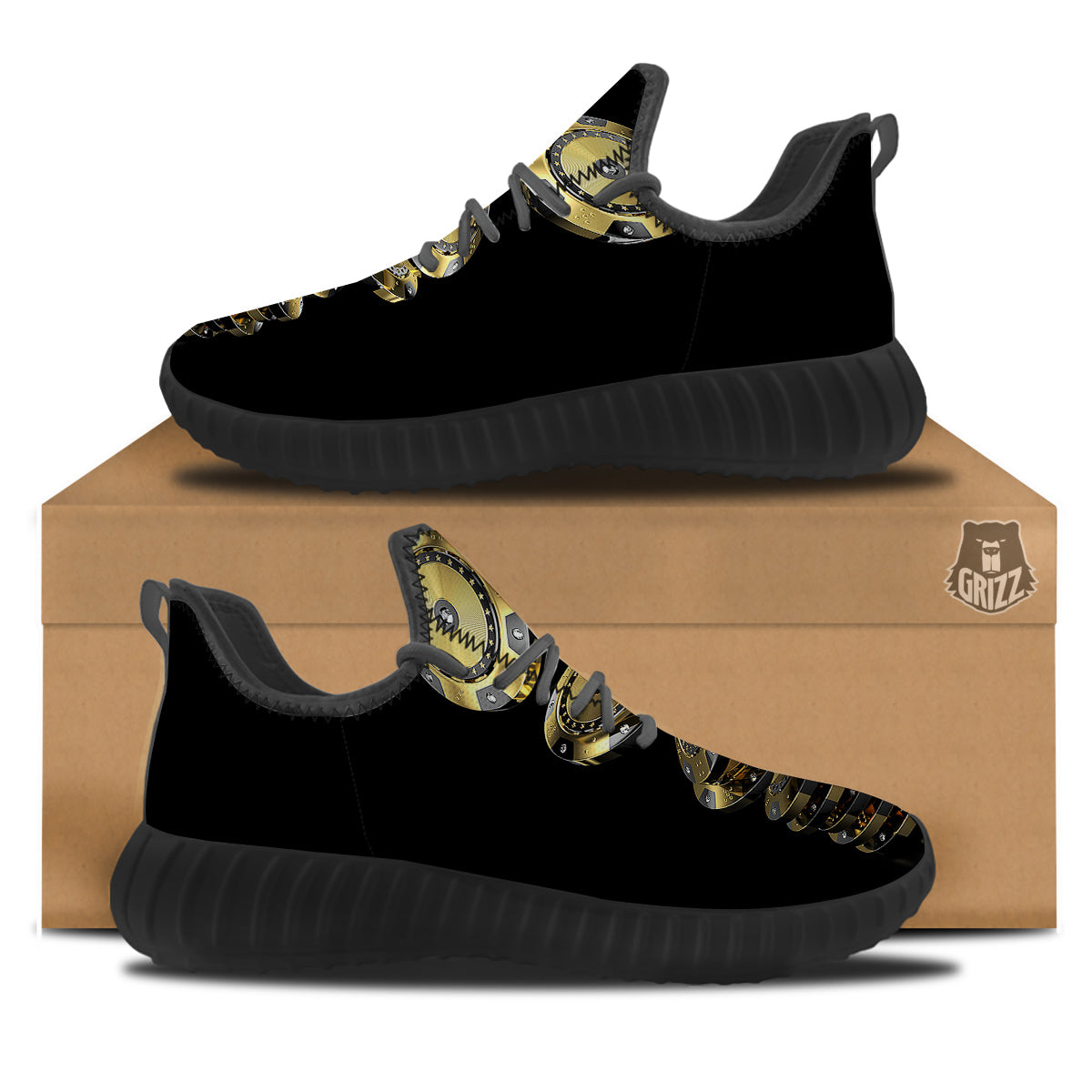 Casino Chips Poker Print Black Walking Shoes-grizzshop
