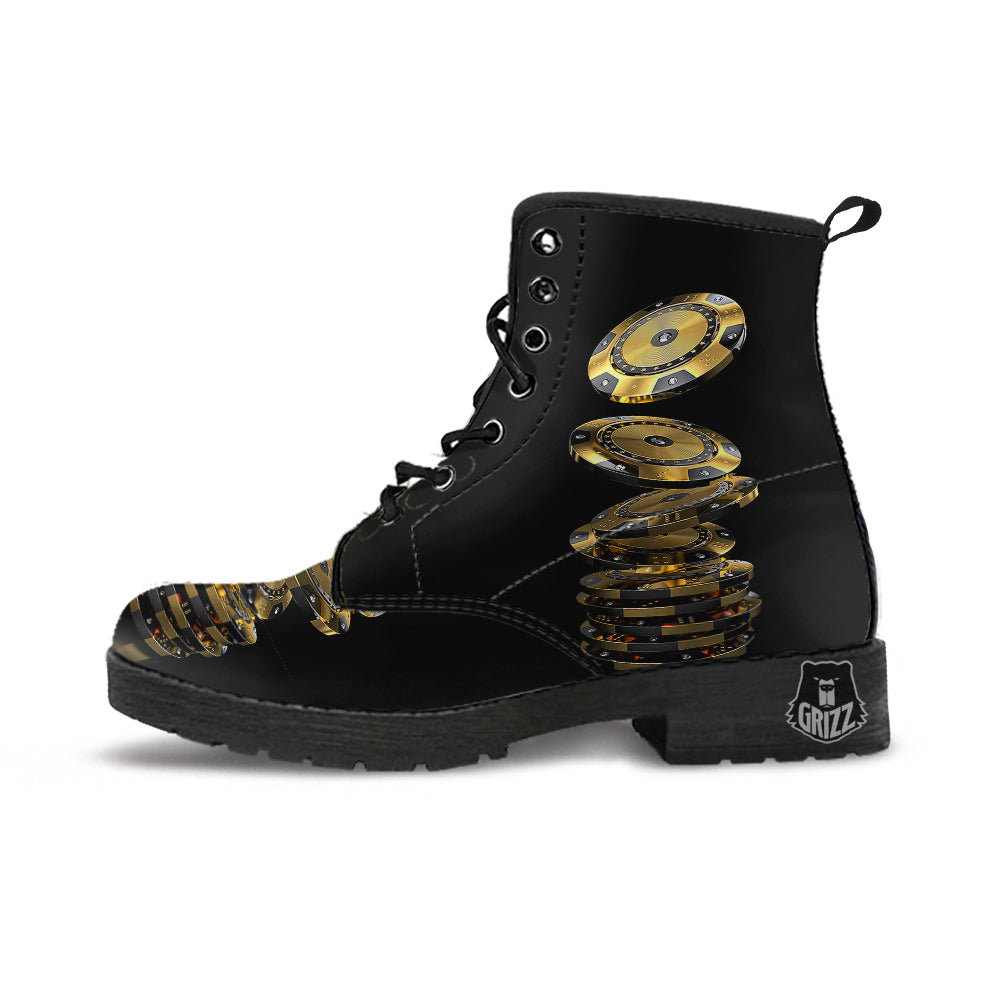 Casino Chips Poker Print Leather Boots-grizzshop