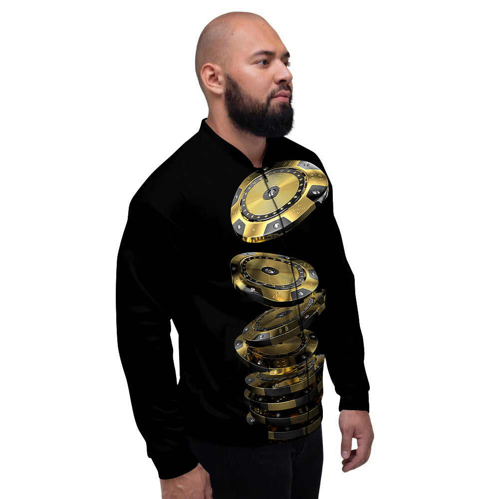 Casino Chips Poker Print Men's Bomber Jacket-grizzshop