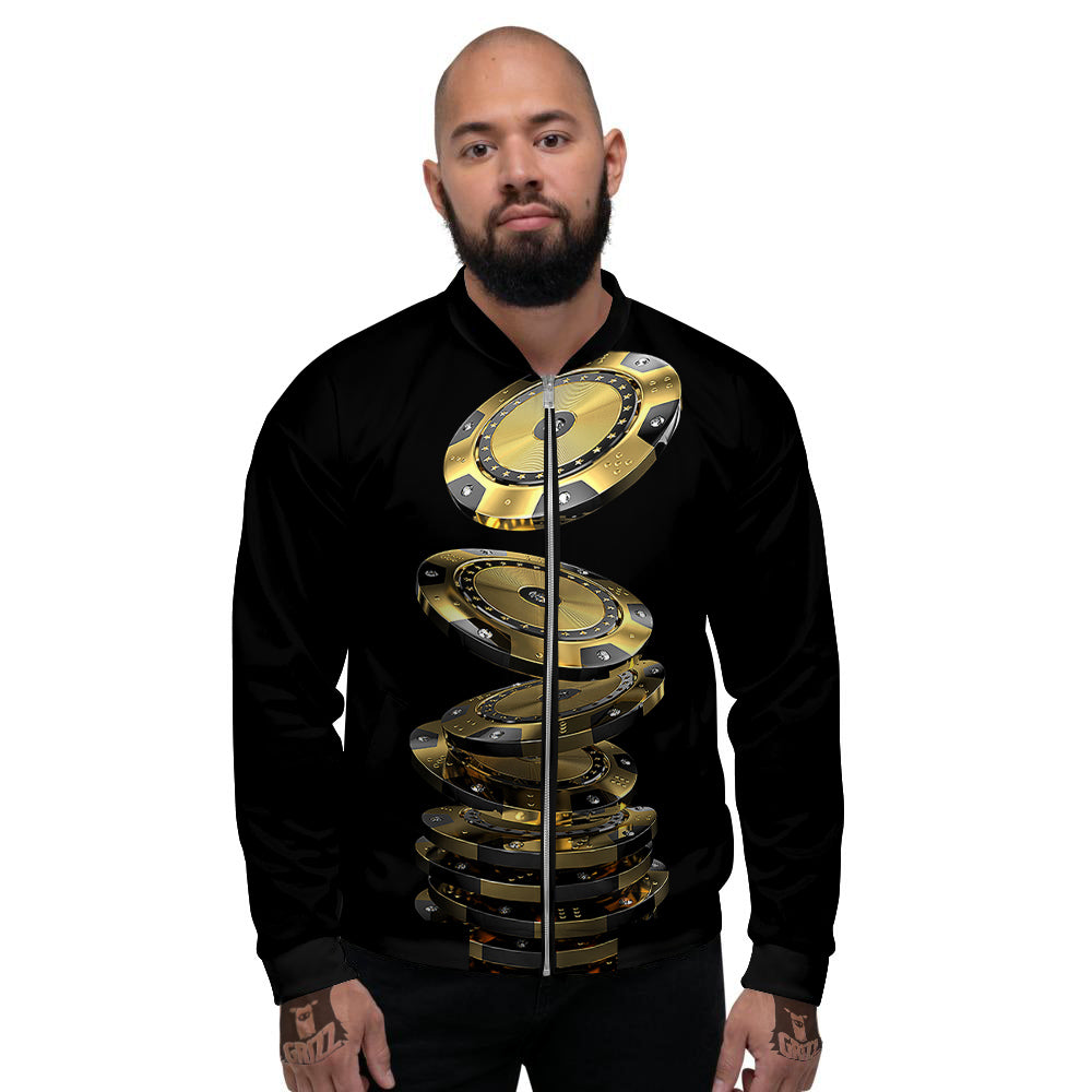 Casino Chips Poker Print Men's Bomber Jacket-grizzshop