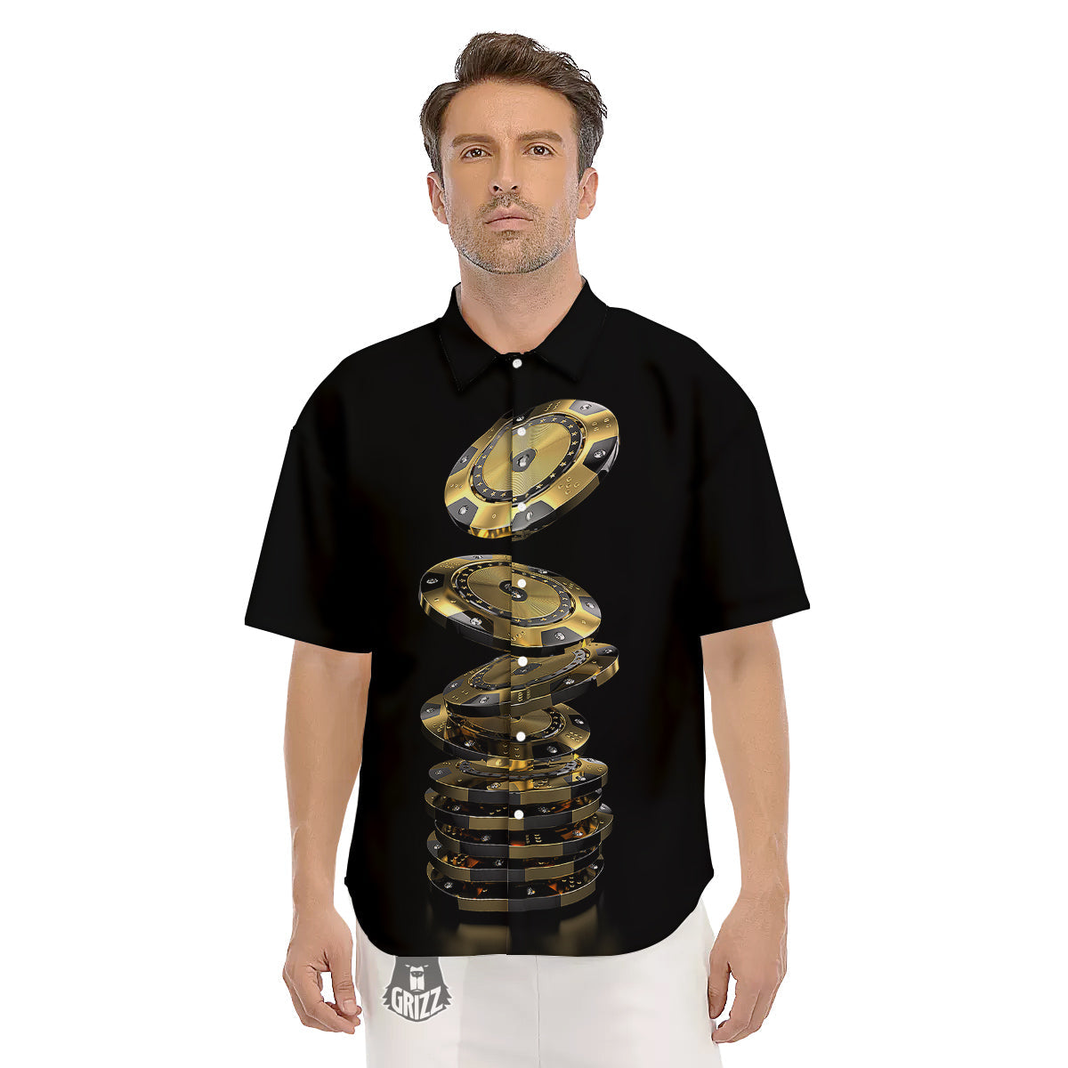 Casino Chips Poker Print Men's Short Sleeve Shirts-grizzshop