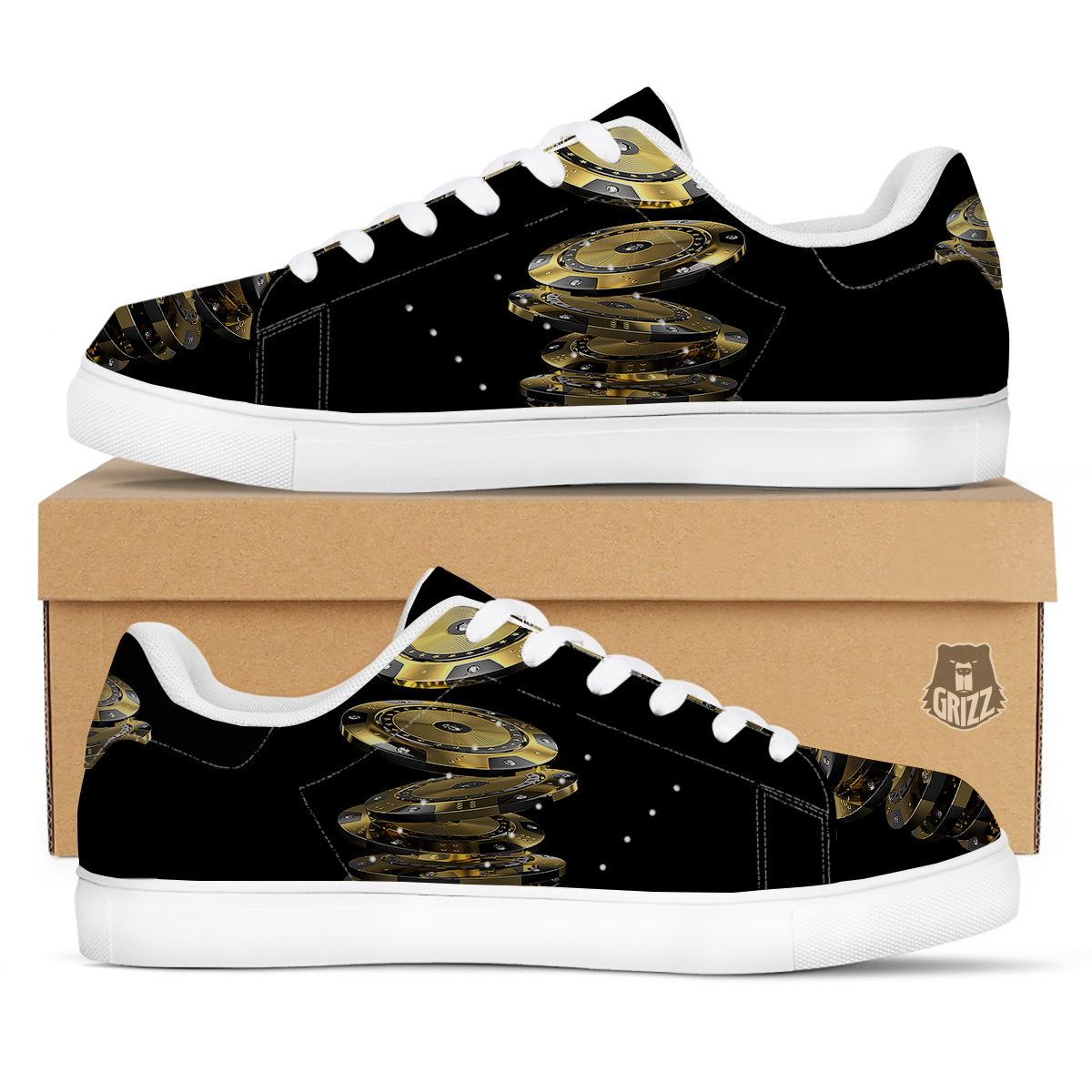 Casino Chips Poker Print White Low Top Sneakers-grizzshop