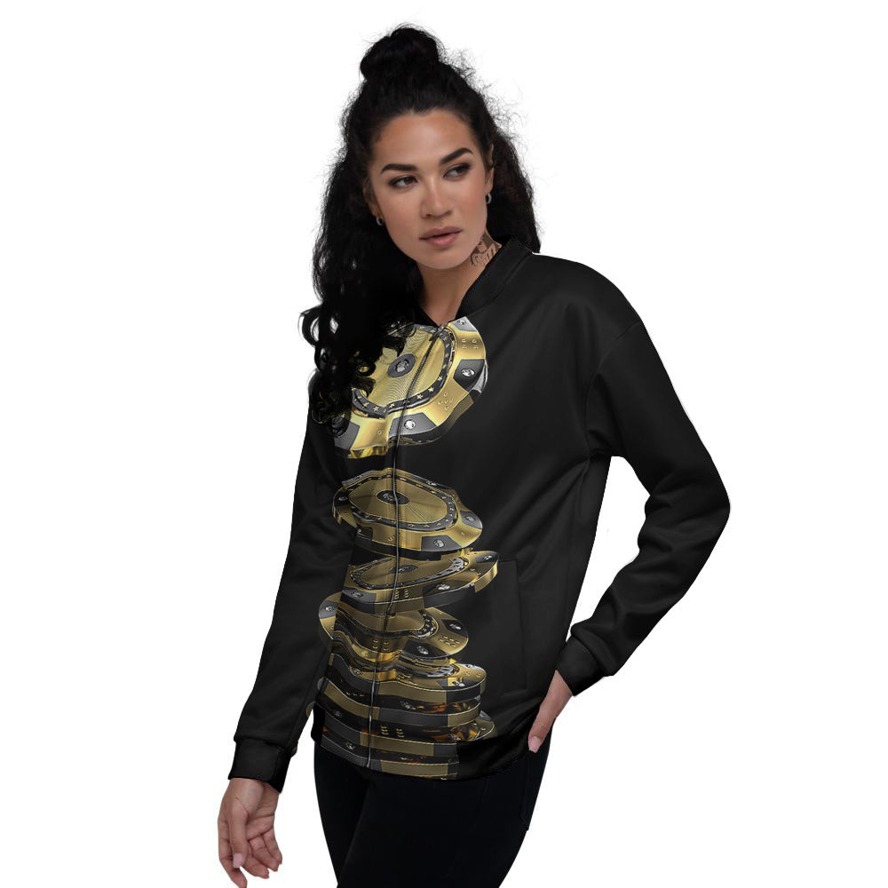 Casino Chips Poker Print Women's Bomber Jacket-grizzshop