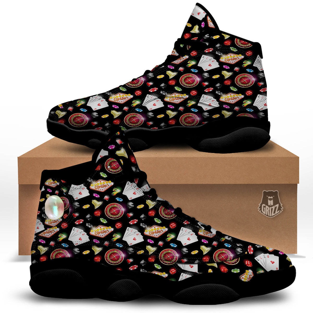 Casino Colorful Entertainments Print Pattern Black Basketball Shoes-grizzshop