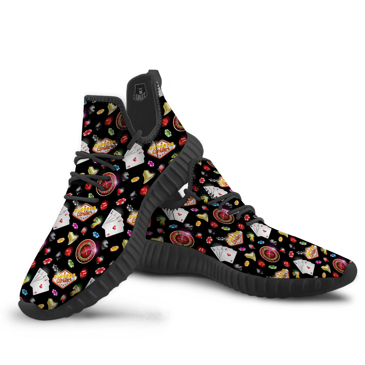 Casino Colorful Entertainments Print Pattern Black Walking Shoes-grizzshop