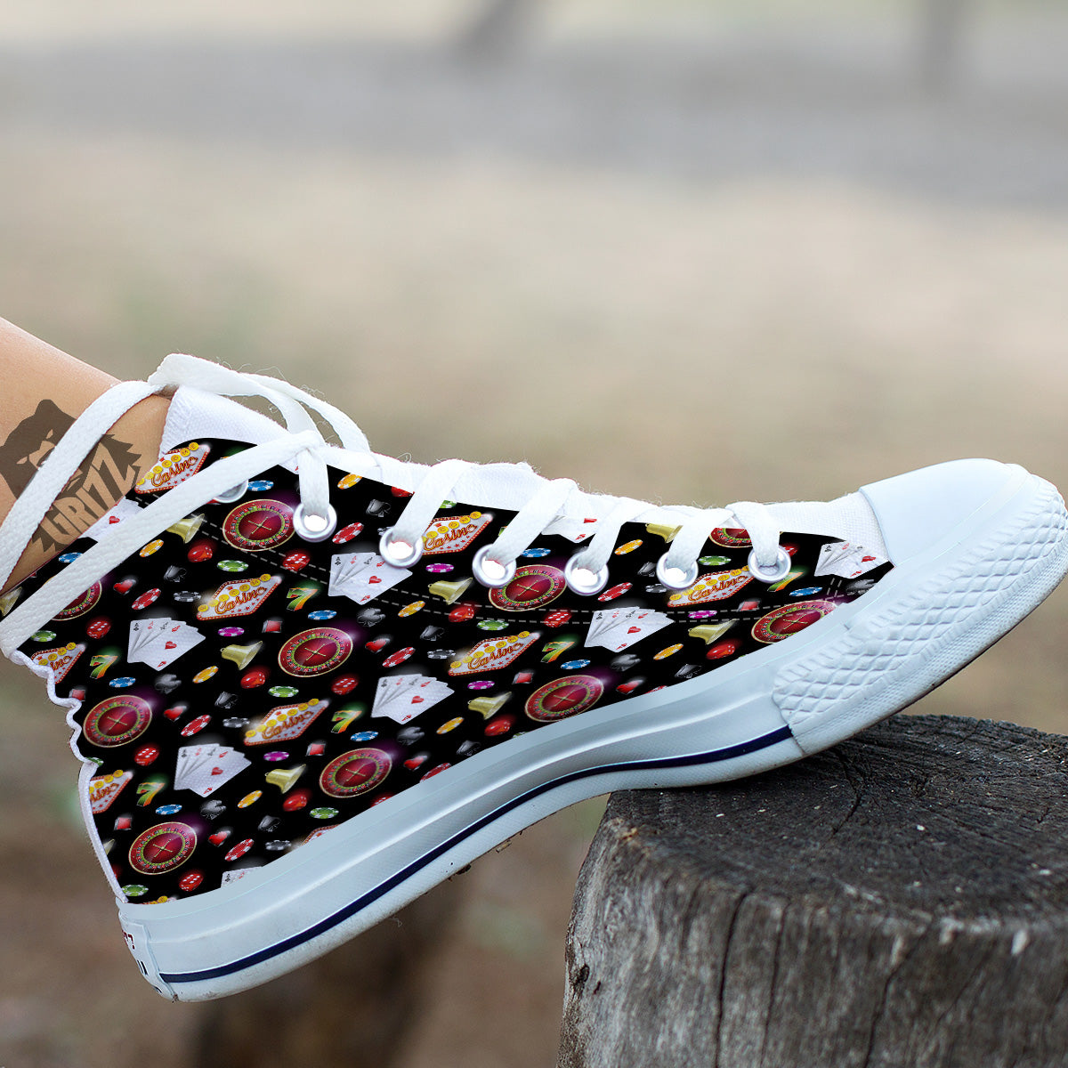 Casino Colorful Entertainments Print Pattern White High Top Shoes-grizzshop