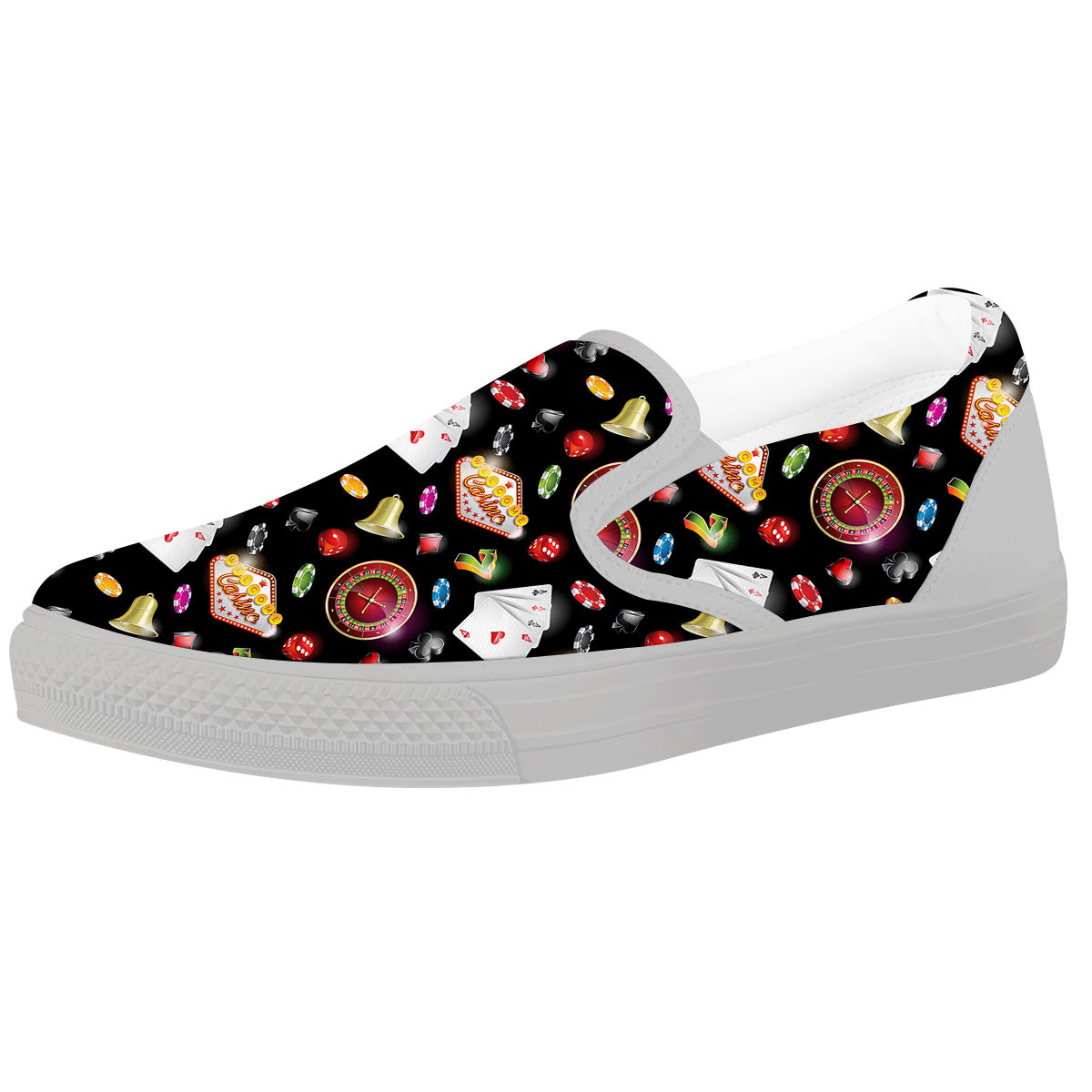 Casino Colorful Entertainments Print Pattern White Slip On Shoes-grizzshop