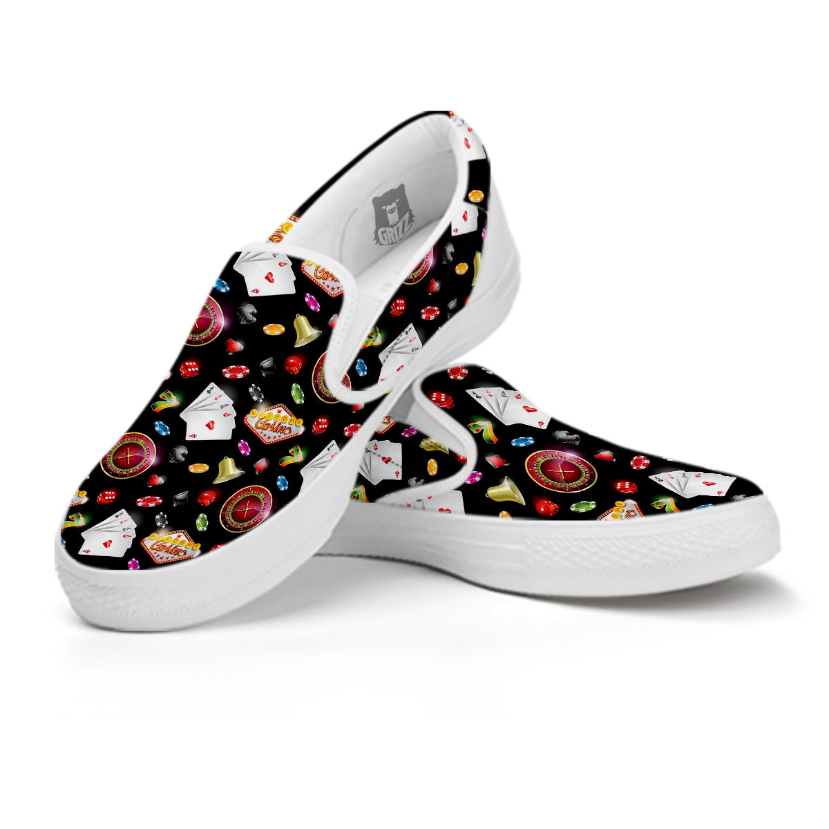 Casino Colorful Entertainments Print Pattern White Slip On Shoes-grizzshop