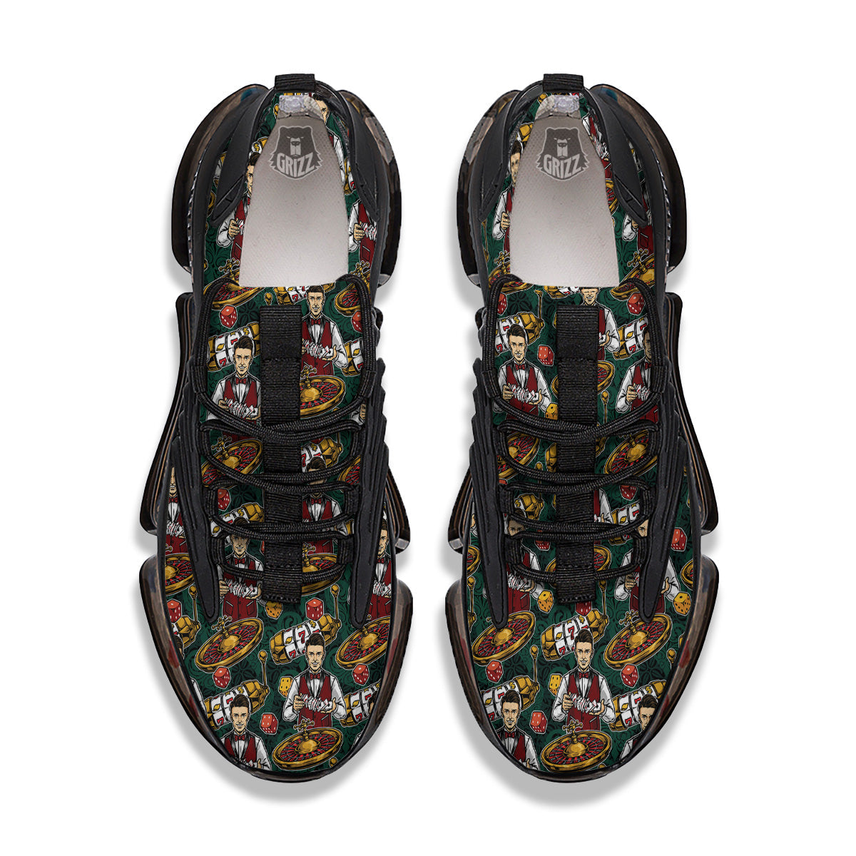 Casino Croupier And Slot Machine Print Pattern Black Gym Shoes-grizzshop