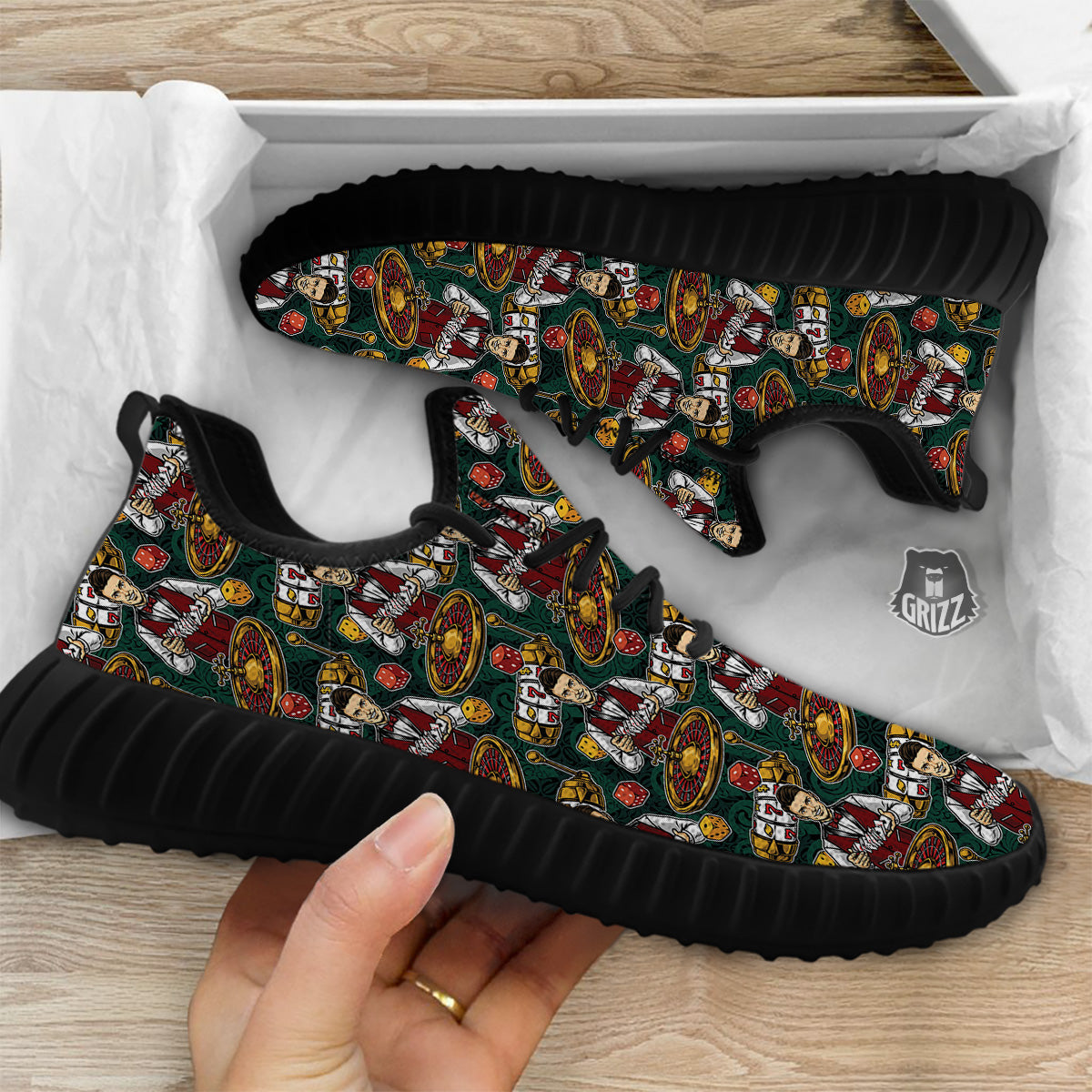 Casino Croupier And Slot Machine Print Pattern Black Walking Shoes-grizzshop
