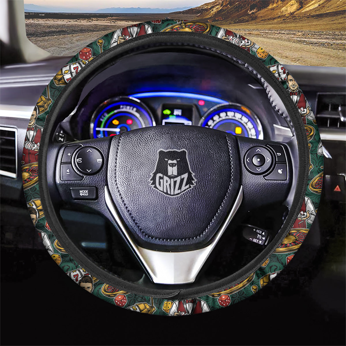 Casino Croupier And Slot Machine Print Pattern Car Steering Wheel Cover-grizzshop