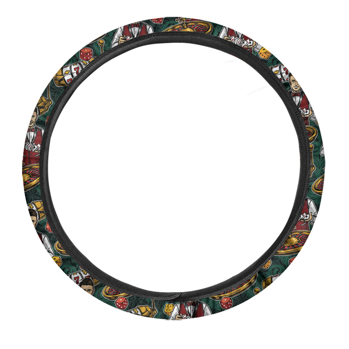 Casino Croupier And Slot Machine Print Pattern Car Steering Wheel Cover-grizzshop