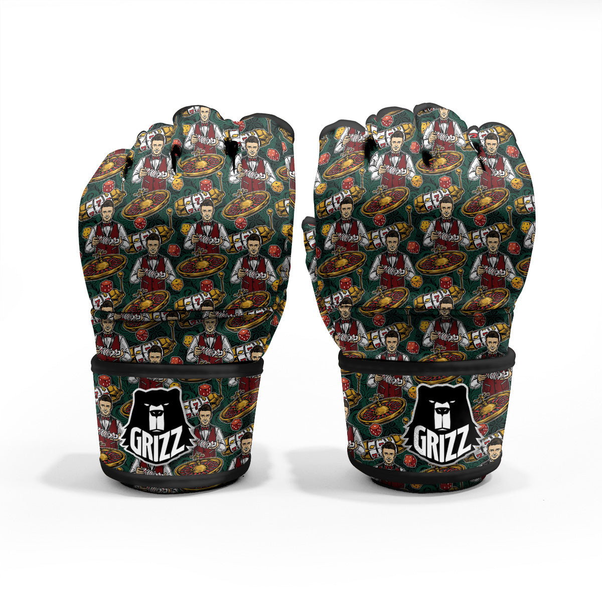 Casino Croupier And Slot Machine Print Pattern MMA Gloves-grizzshop