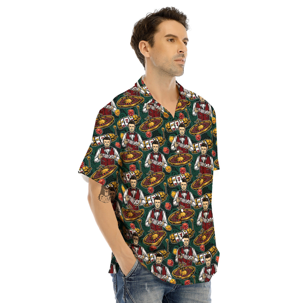 Casino Croupier And Slot Machine Print Pattern Men's Hawaiian Shirt-grizzshop