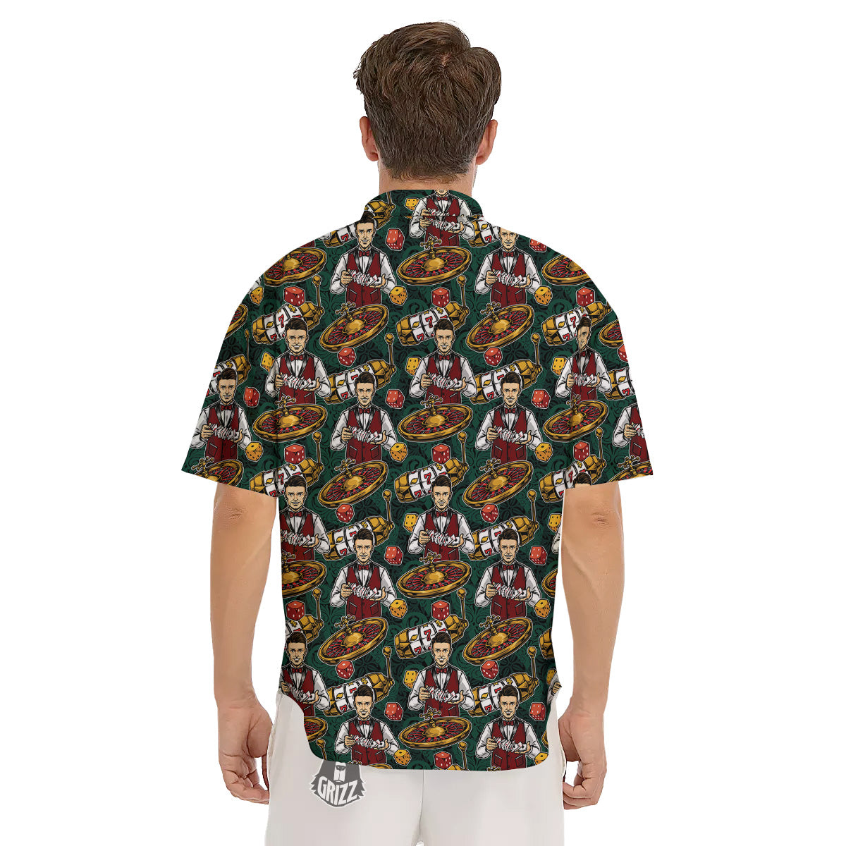 Casino Croupier And Slot Machine Print Pattern Men's Short Sleeve Shirts-grizzshop