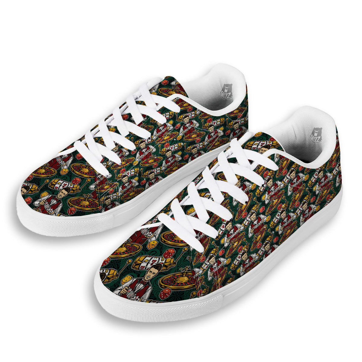 Casino Croupier And Slot Machine Print Pattern White Low Top Sneakers-grizzshop