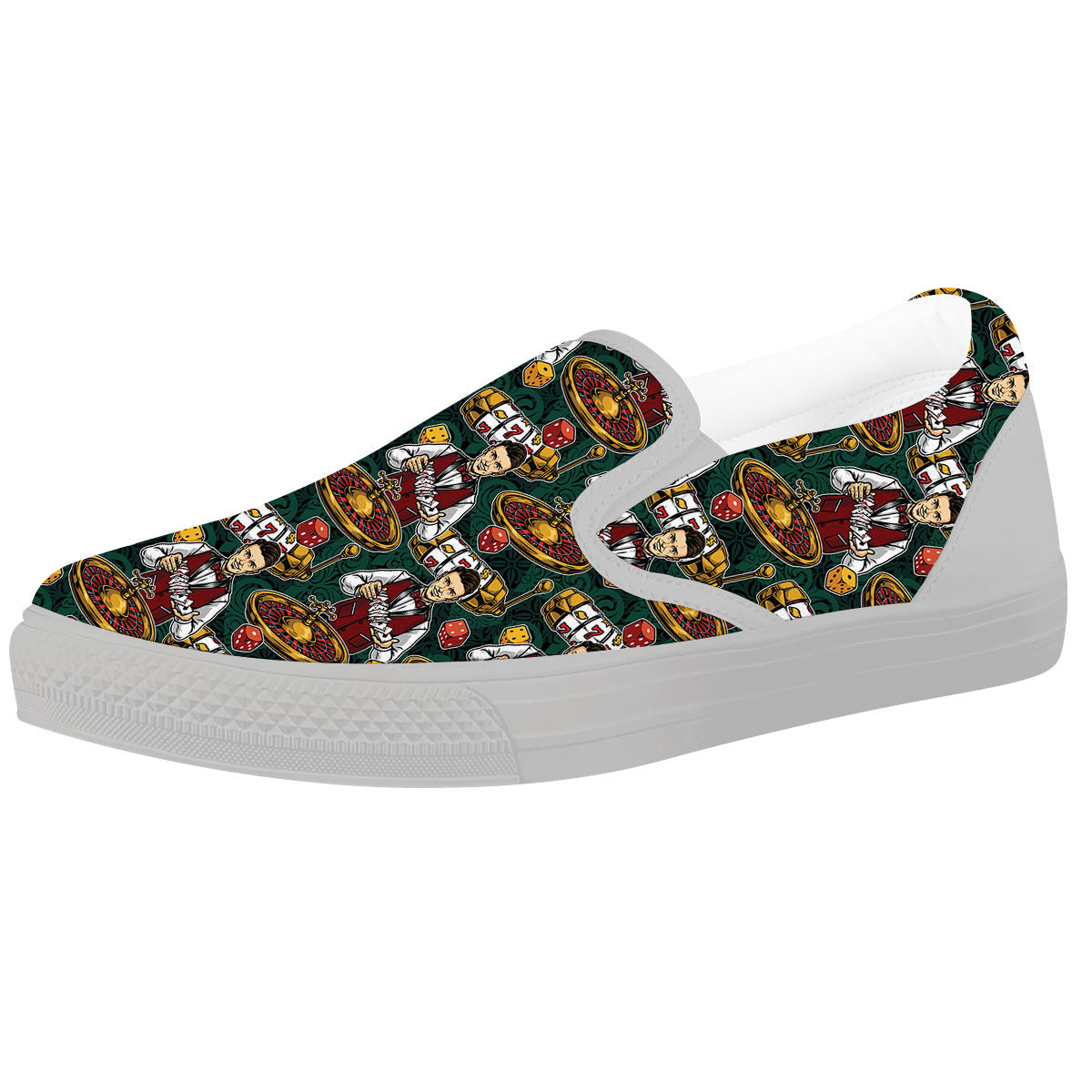Casino Croupier And Slot Machine Print Pattern White Slip On Shoes-grizzshop