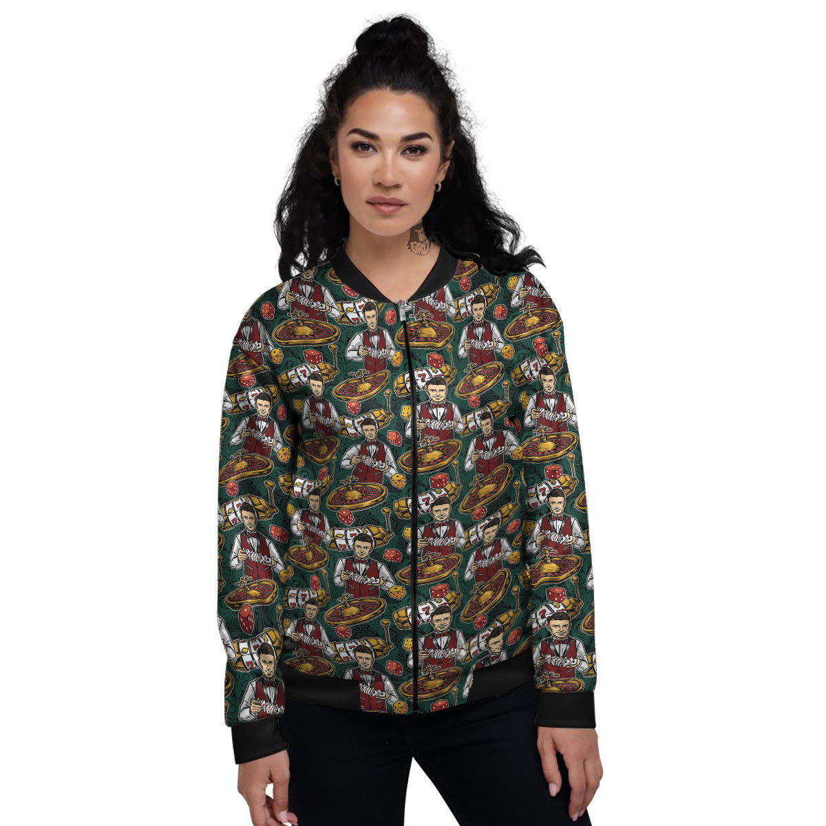 Casino Croupier And Slot Machine Print Pattern Women's Bomber Jacket-grizzshop