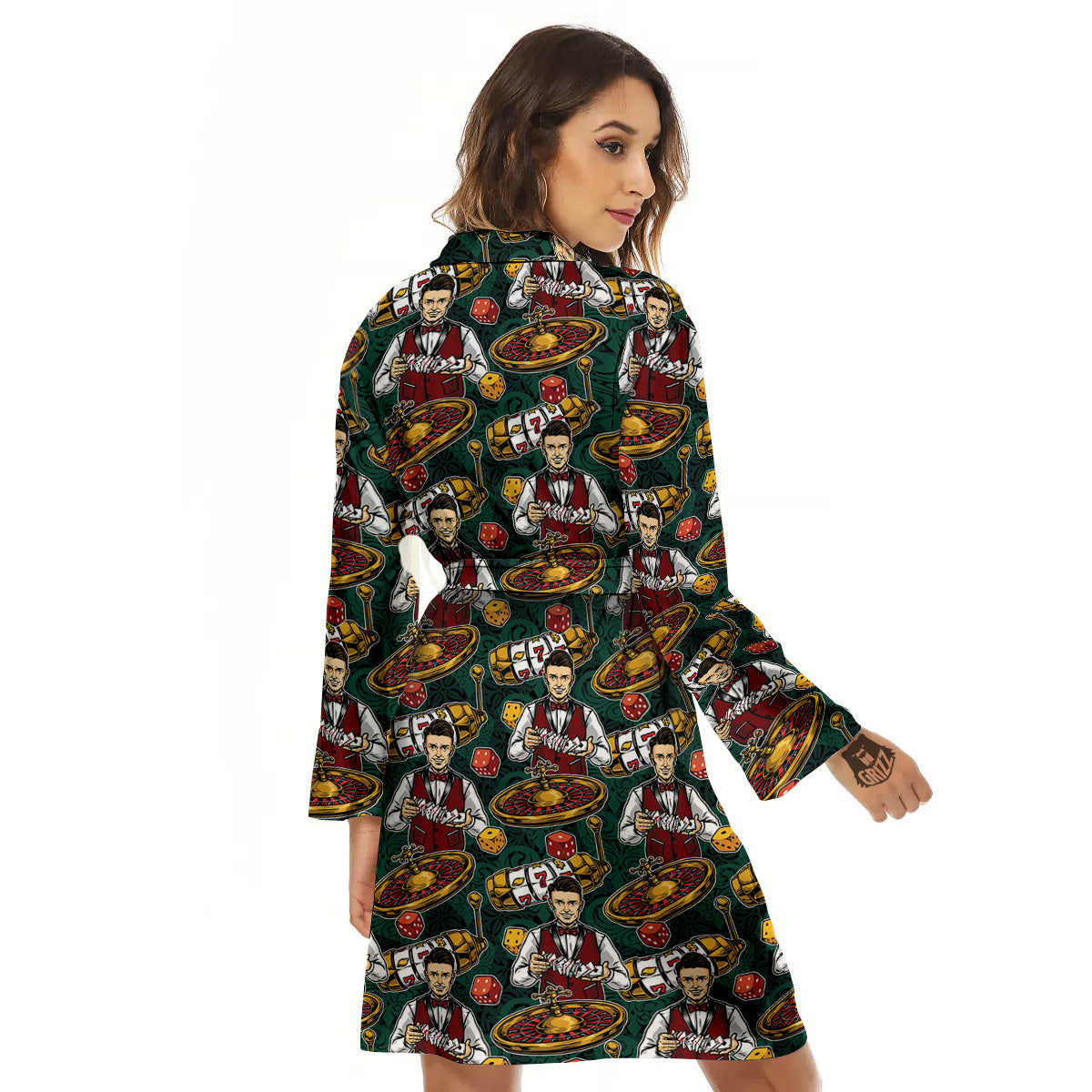 Casino Croupier And Slot Machine Print Pattern Women's Robe-grizzshop