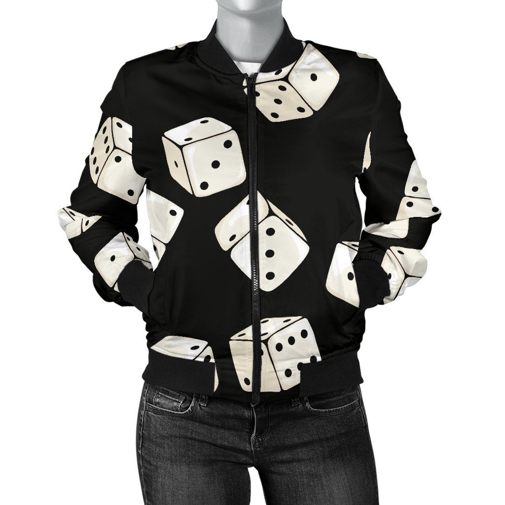 Casino Dice Pattern Print Women Casual Bomber Jacket-grizzshop