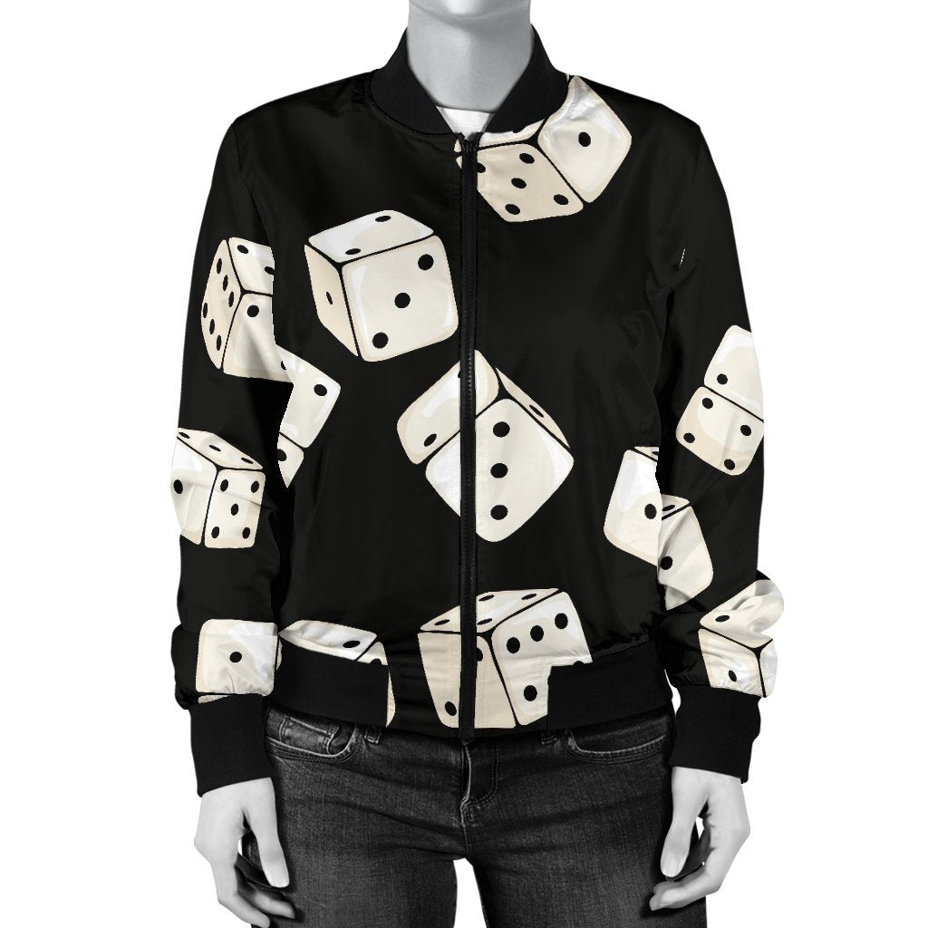 Casino Dice Pattern Print Women Casual Bomber Jacket-grizzshop