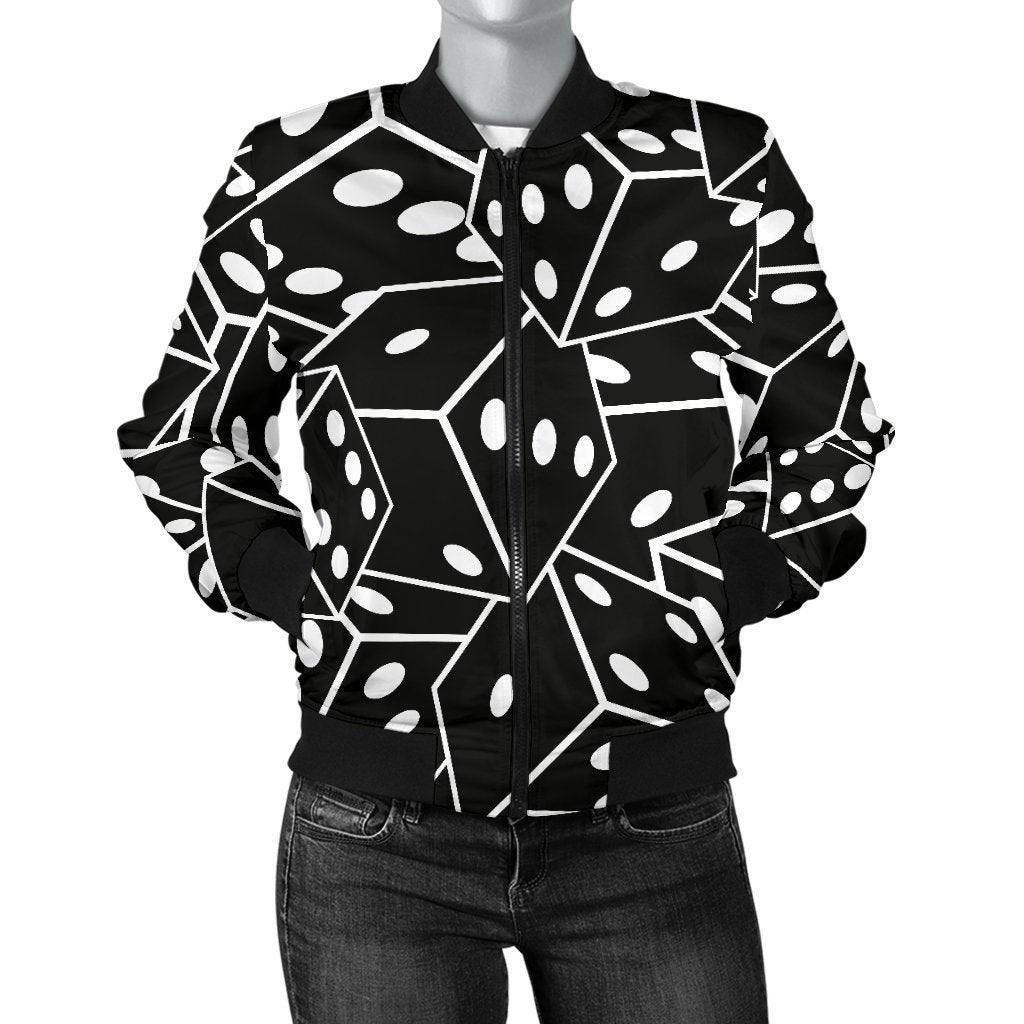 Casino Dice Print Pattern Women Casual Bomber Jacket-grizzshop