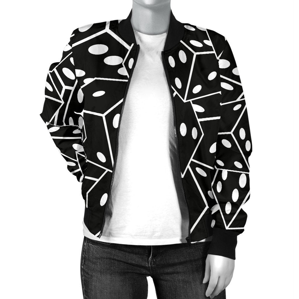 Casino Dice Print Pattern Women Casual Bomber Jacket-grizzshop