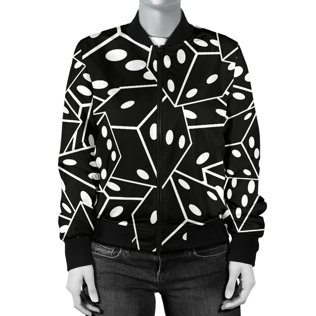 Casino Dice Print Pattern Women Casual Bomber Jacket-grizzshop