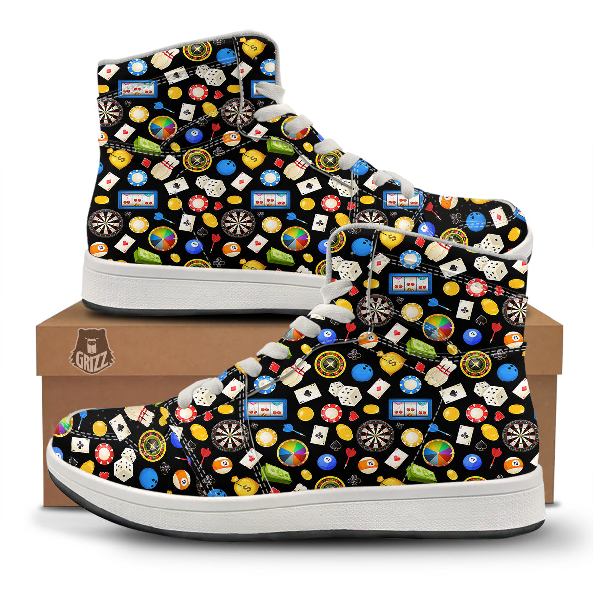 Casino Entertainments Print Pattern High Top Sneakers-grizzshop