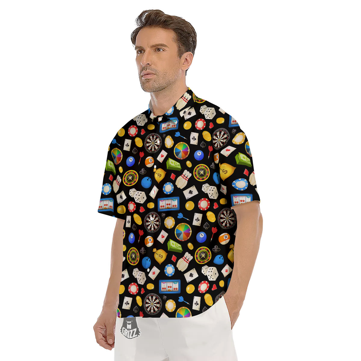 Casino Entertainments Print Pattern Men's Short Sleeve Shirts-grizzshop