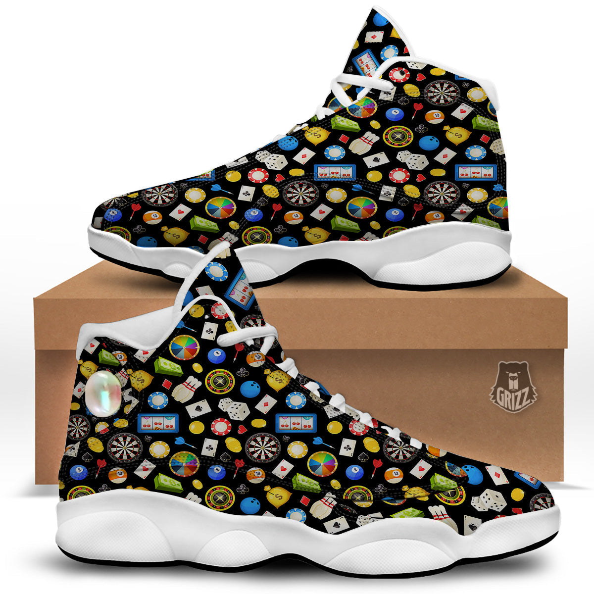 Casino Entertainments Print Pattern White Basketball Shoes-grizzshop