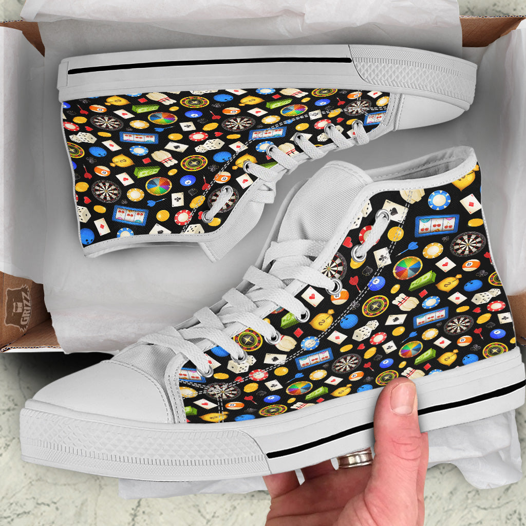 Casino Entertainments Print Pattern White High Top Shoes-grizzshop