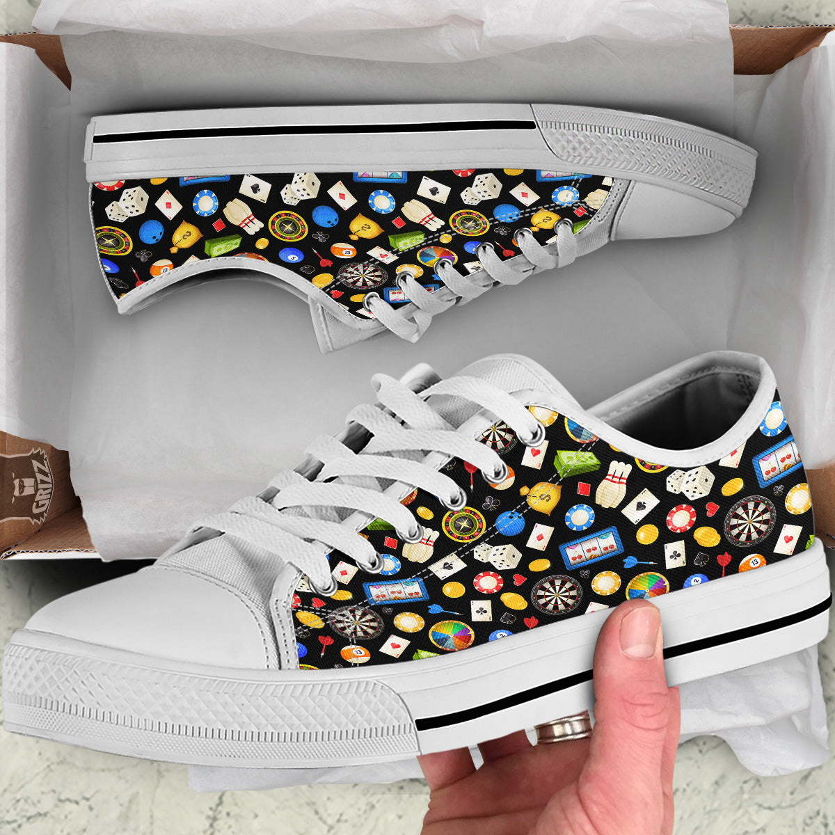 Casino Entertainments Print Pattern White Low Top Shoes-grizzshop