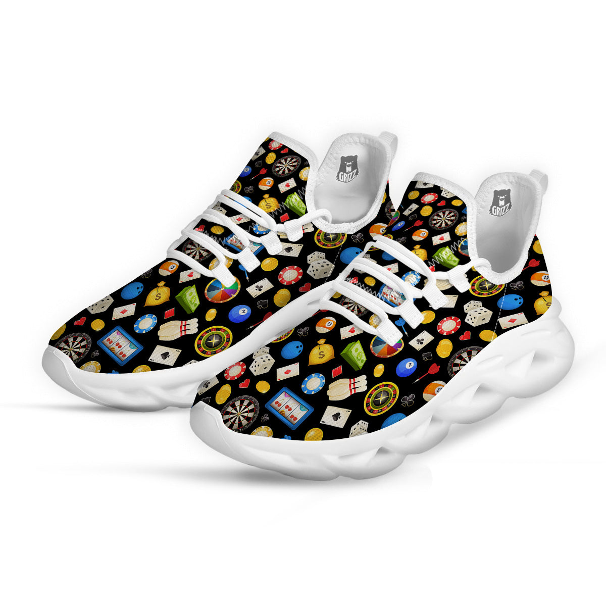 Casino Entertainments Print Pattern White Running Shoes-grizzshop